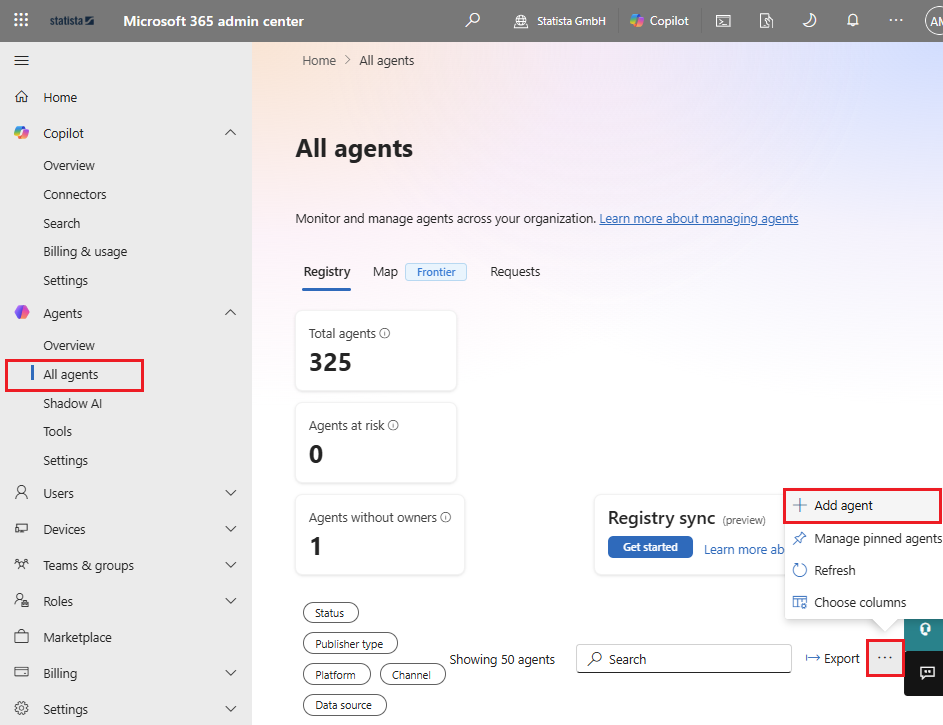 Upload custom agent - Admin Center